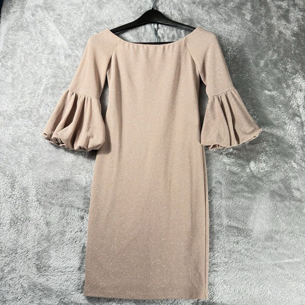 Eliza‎ J Beige Formal Evening Gown Dress Womens 4 Beige Sparkle Champagne